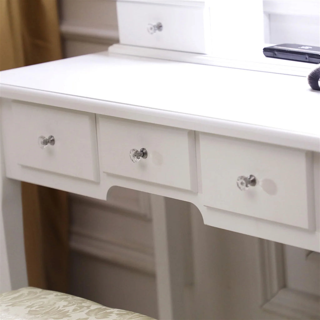 White Vanity Table Set with Lighted Mirror and Stool V38686