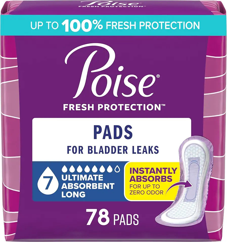 Incontinence & Postpartum Pads, 7 Drop Ultra Absorbency, Long Length, 78 Count Z695