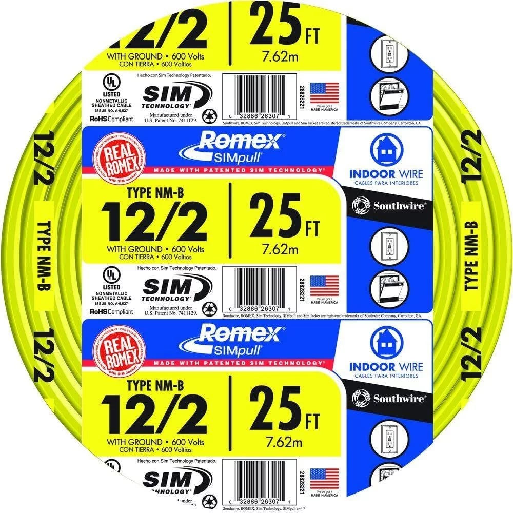 25' 12/2 with ground Romex Indoor Electrical Wire L979