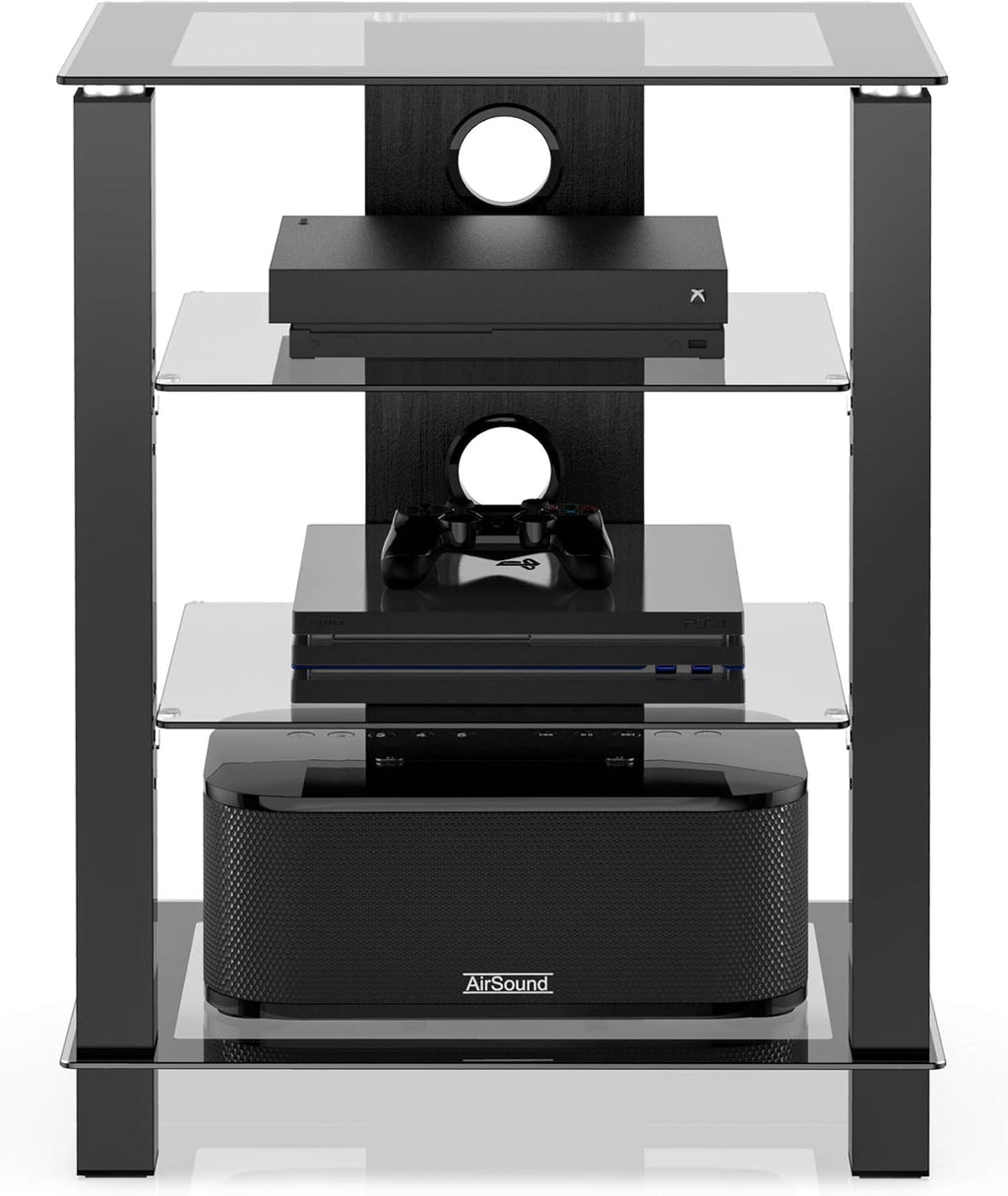 4-Tier AV Media Cabinet Stand with Tempered Glass Shelves T87932