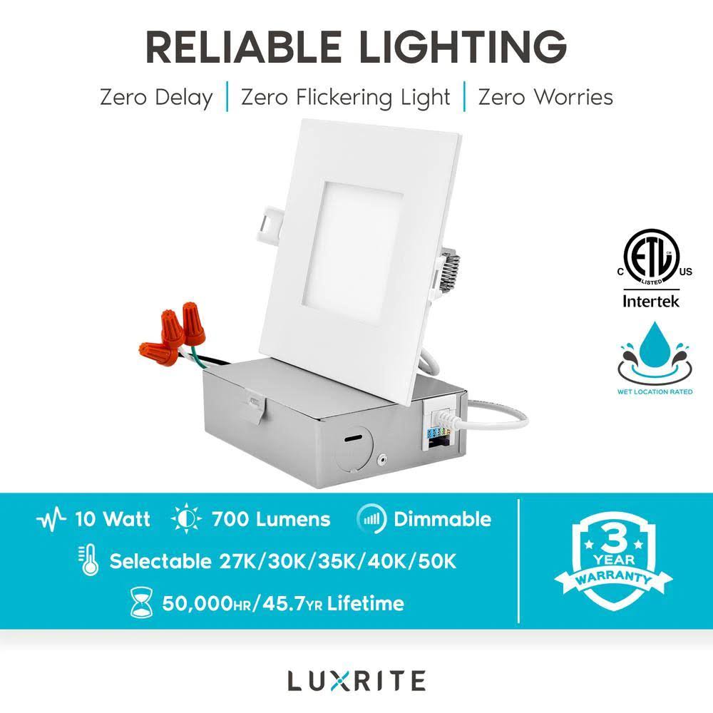 4 in Dimmable Integrated LED Recessed Light Ultra Thin Square Kit 12-Pack F871
