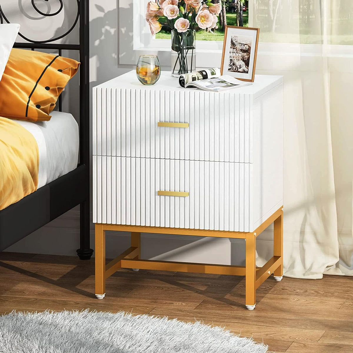White 2-Drawer Nightstand with Storage Cabinet Q40652