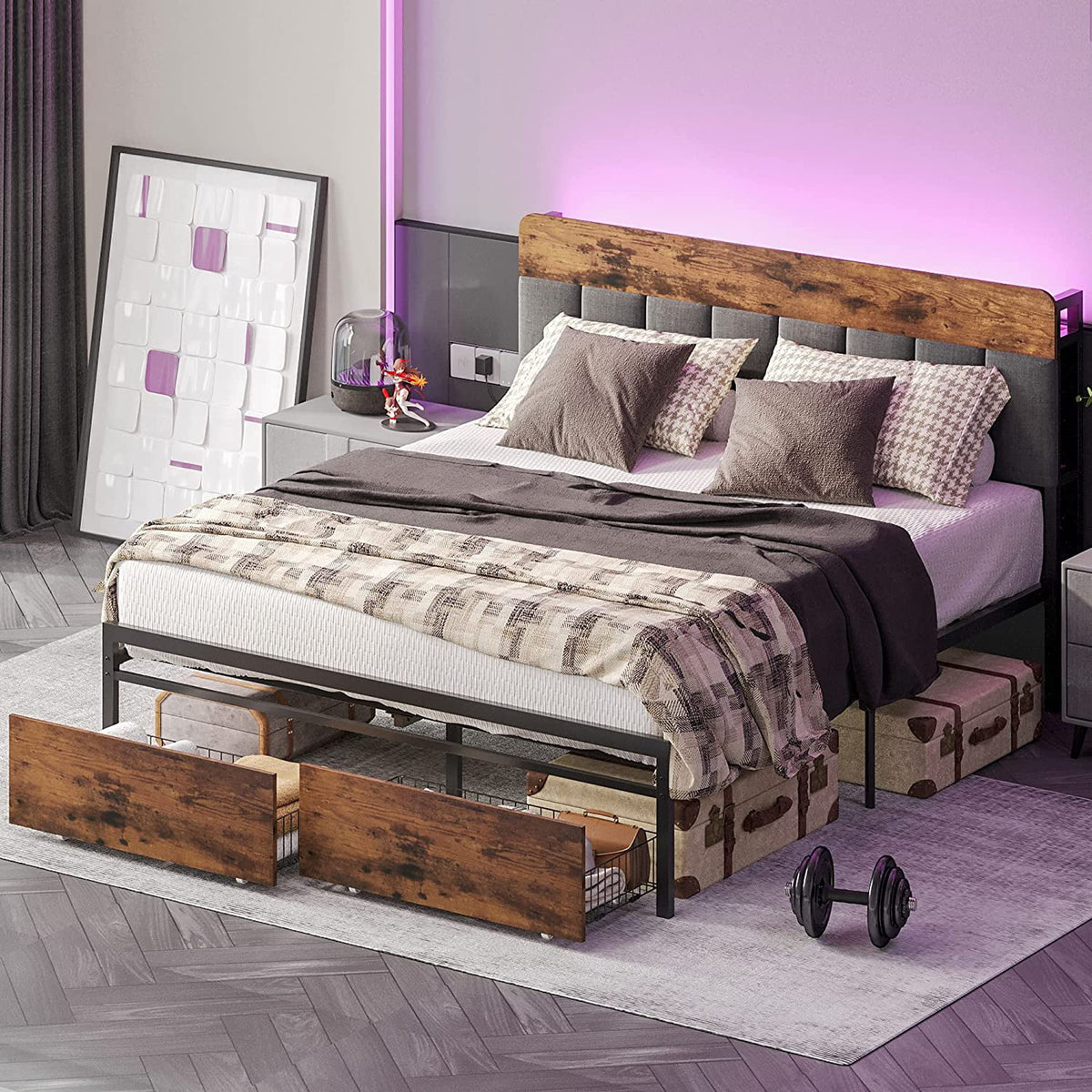 Queen Storage LED Bed Frame with Drawer S484