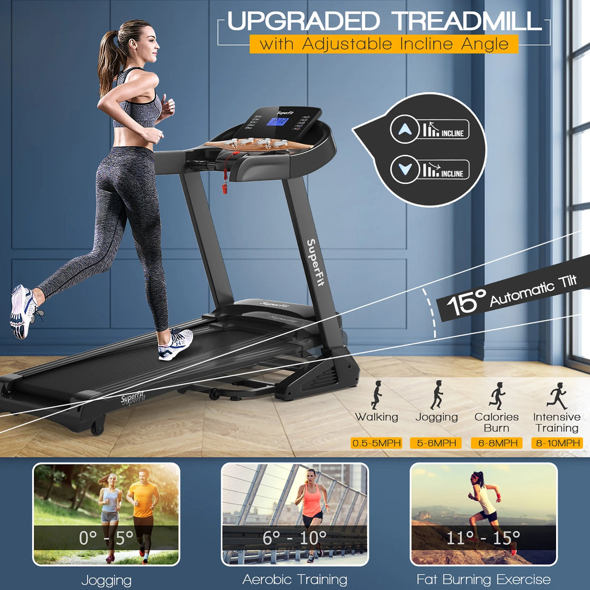 3.75HP Electric Folding Treadmill with Auto Incline D13423