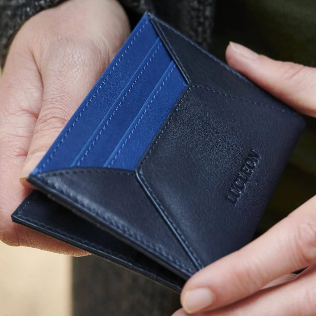 Black Blue Leather RFID-Blocking Card Holder J858864