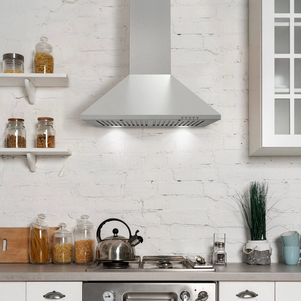 24 in. Ducted Wall Mount Range Hood in Stainless Steel with LED Lighting and Permanent Filters N816102