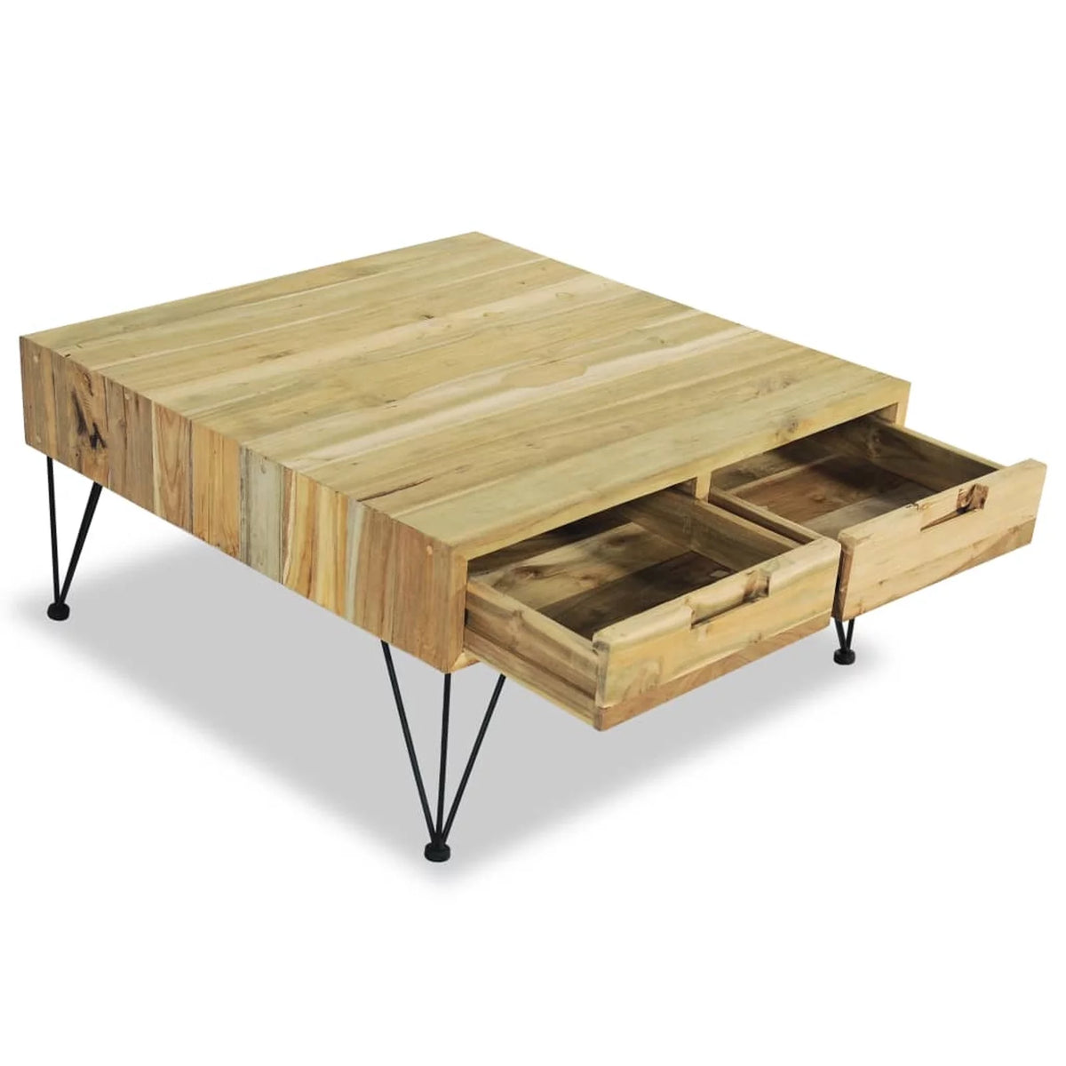 Coffee Table with 2 Storage Drawers Teak Wood Wrought Iron Legs Z172549
