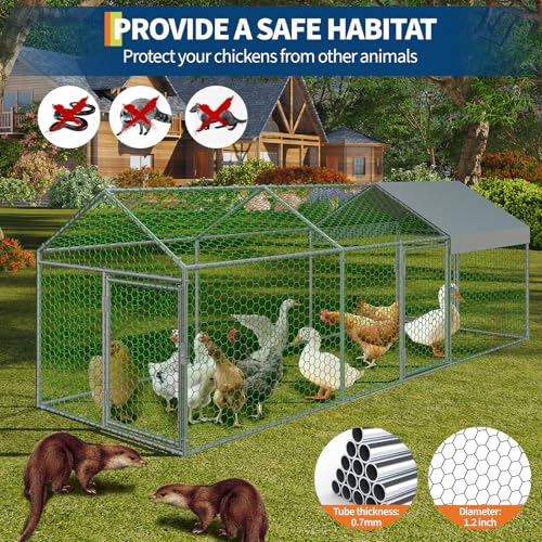 Large Metal Chicken Coop with Waterproof Anti-UV Cover, Silver, 120"×40"×40" I283609