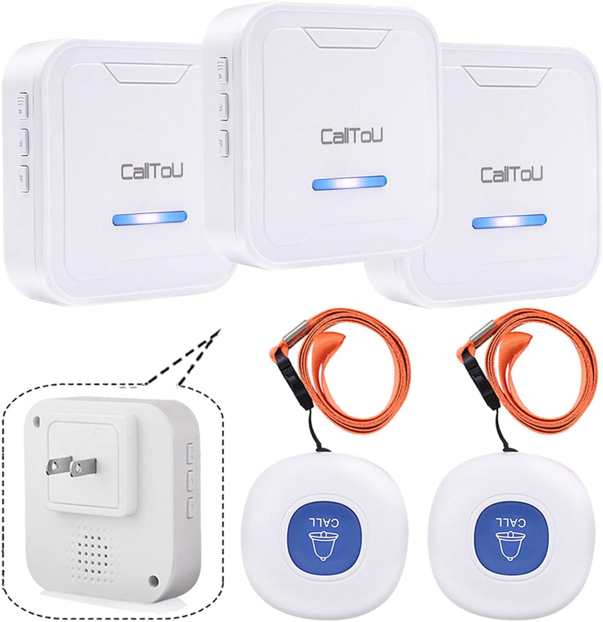 Wireless Caregiver Pager System 2 Plug-in Receivers 2 Waterproof Transmitters G984