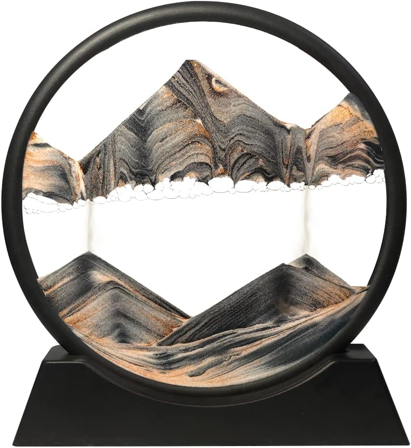 Moving Sand Art Picture Round Glass 3D Deep Sea (Green, 7 Inch) C81816