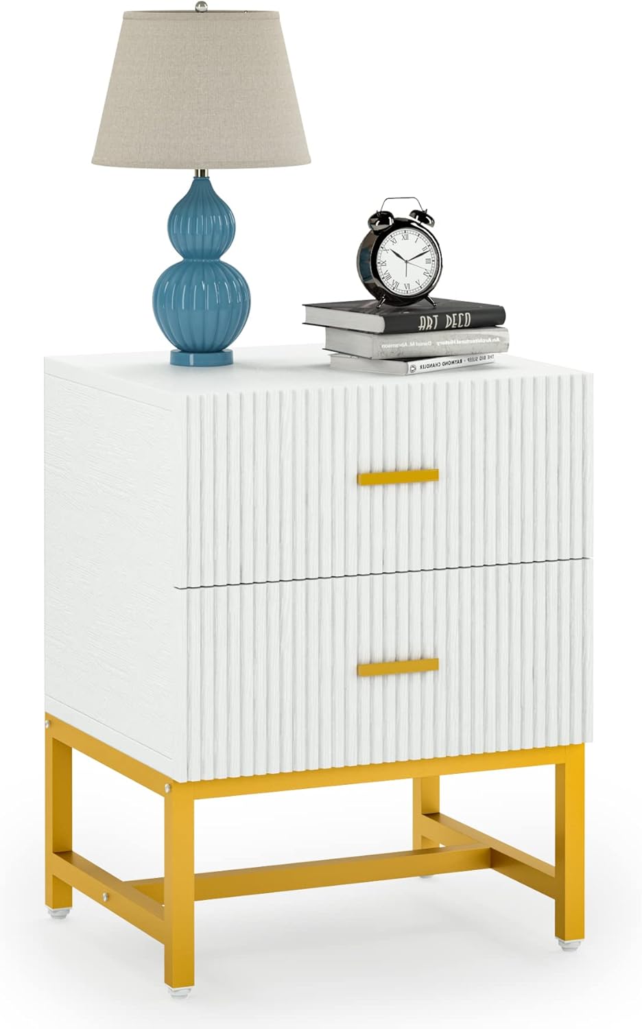 White 2-Drawer Nightstand with Storage Cabinet Q40652