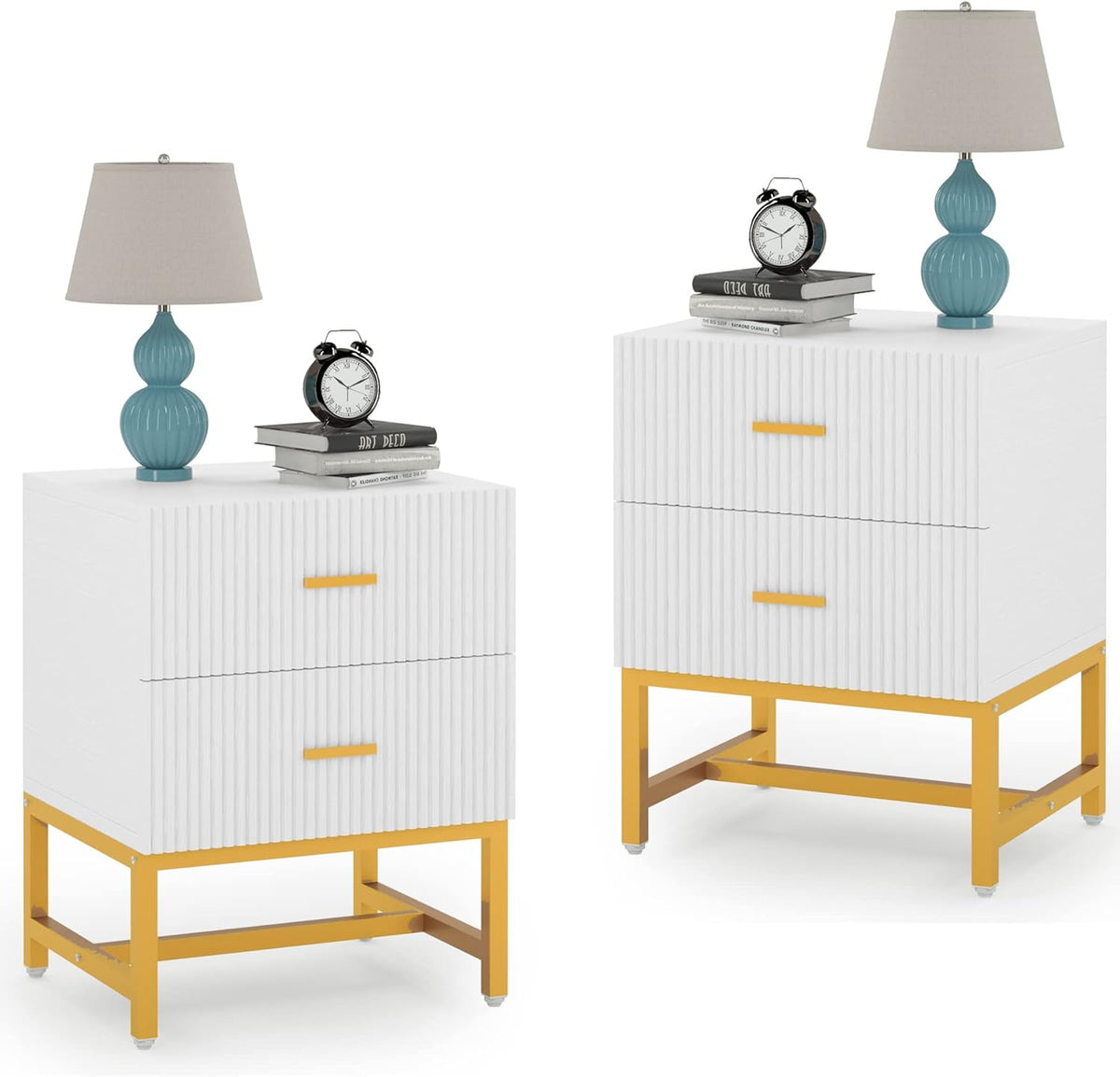 White 2-Drawer Nightstand with Storage Cabinet Q40652