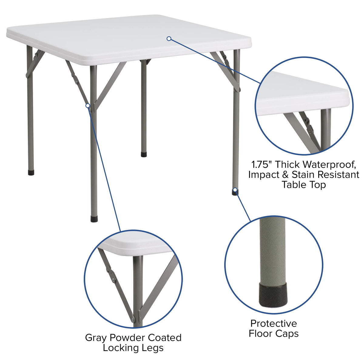 Square Granite White Plastic Folding Table Set of 5 D2980