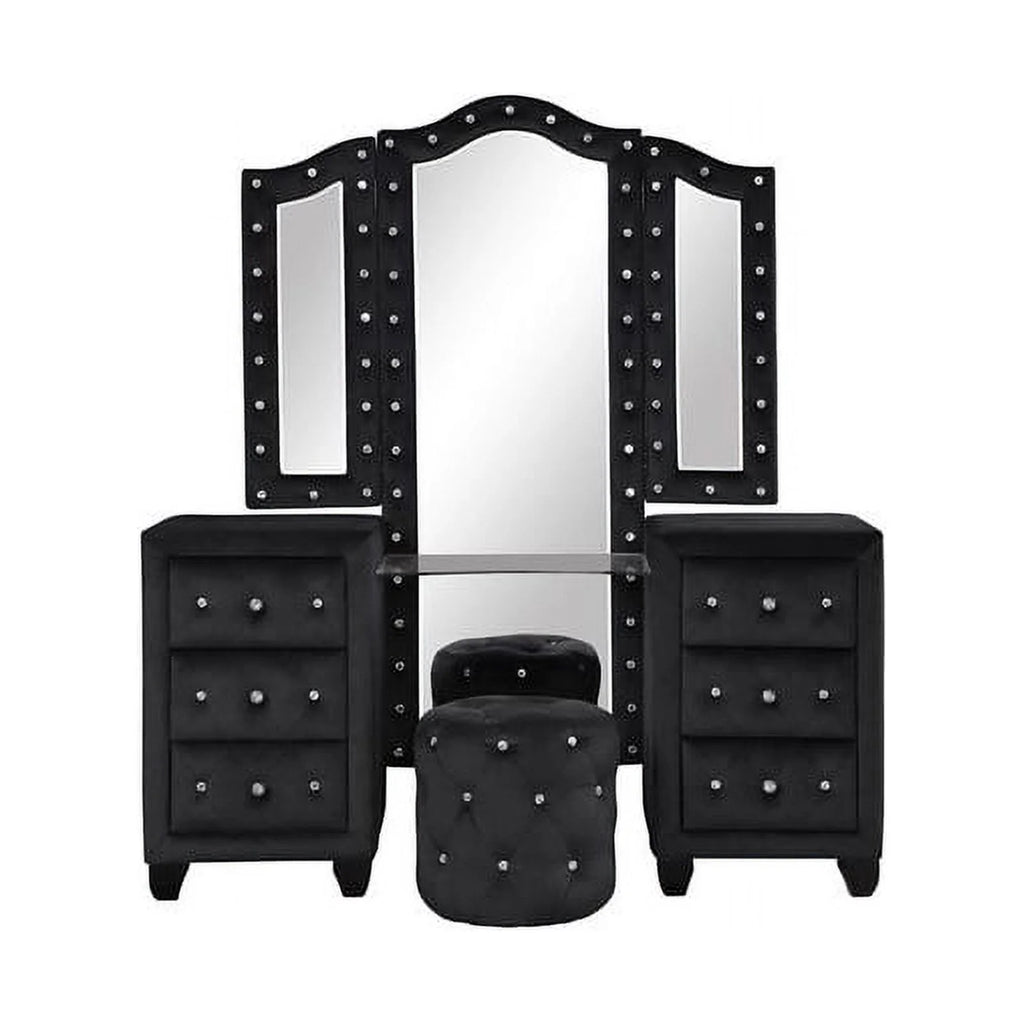 Queen 4 Pc Upholstery Bedroom Set Wood Black M892525