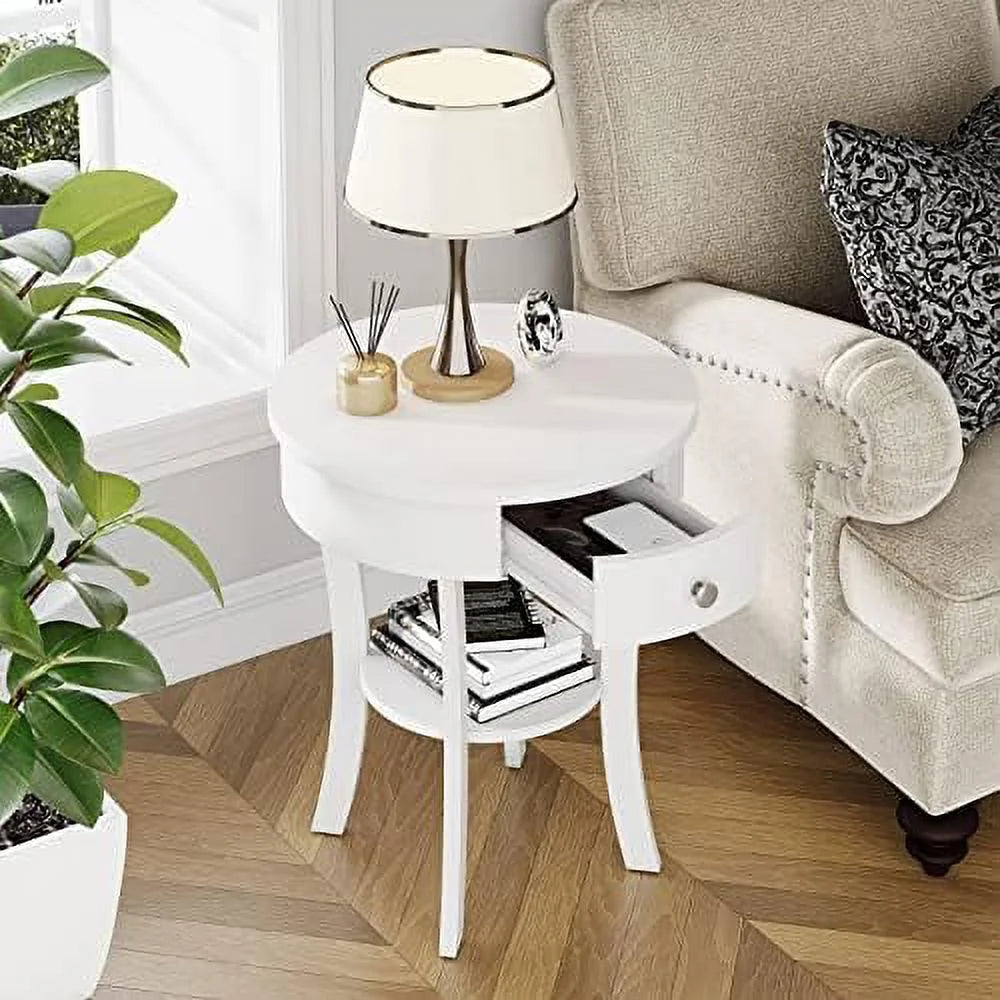 Round 2-Tier Wood End Table with Drawer U509