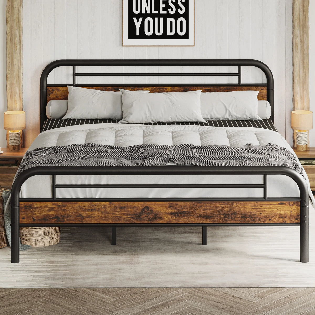 King Platform Bed Frame with Headboard O838