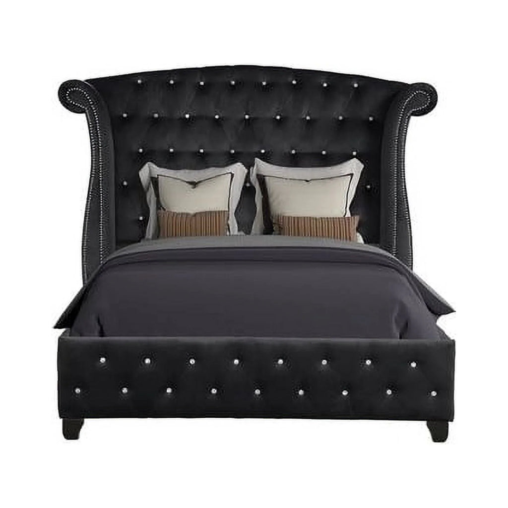 Queen 4 Pc Upholstery Bedroom Set Wood Black M892525