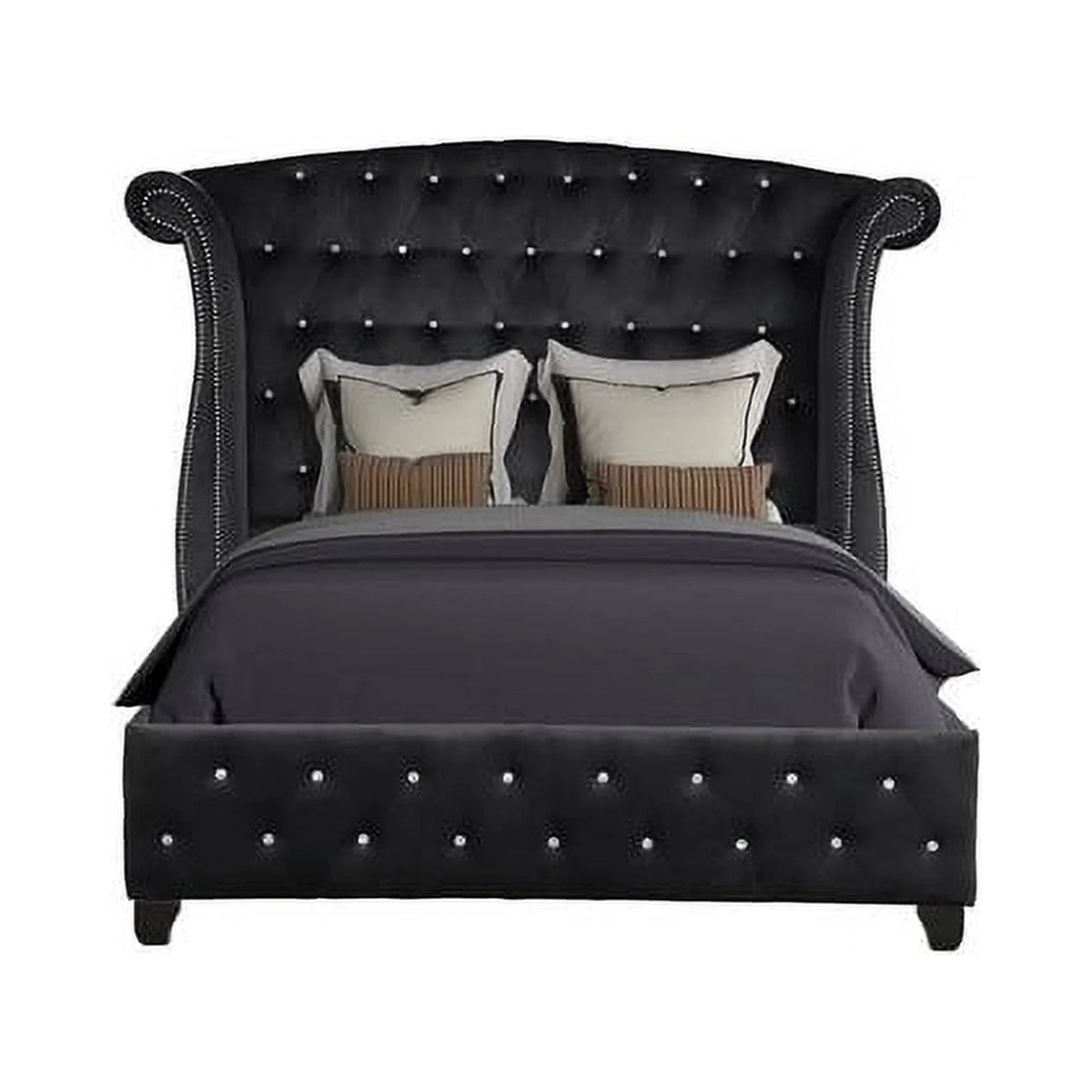 Queen 4 Pc Upholstery Bedroom Set Wood Black M892525