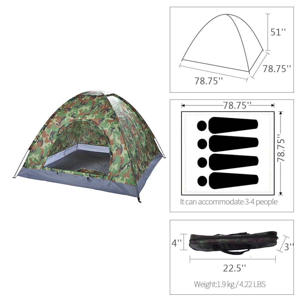 3-4 Person Camouflage Camping Tent with Carrying Bag M4685