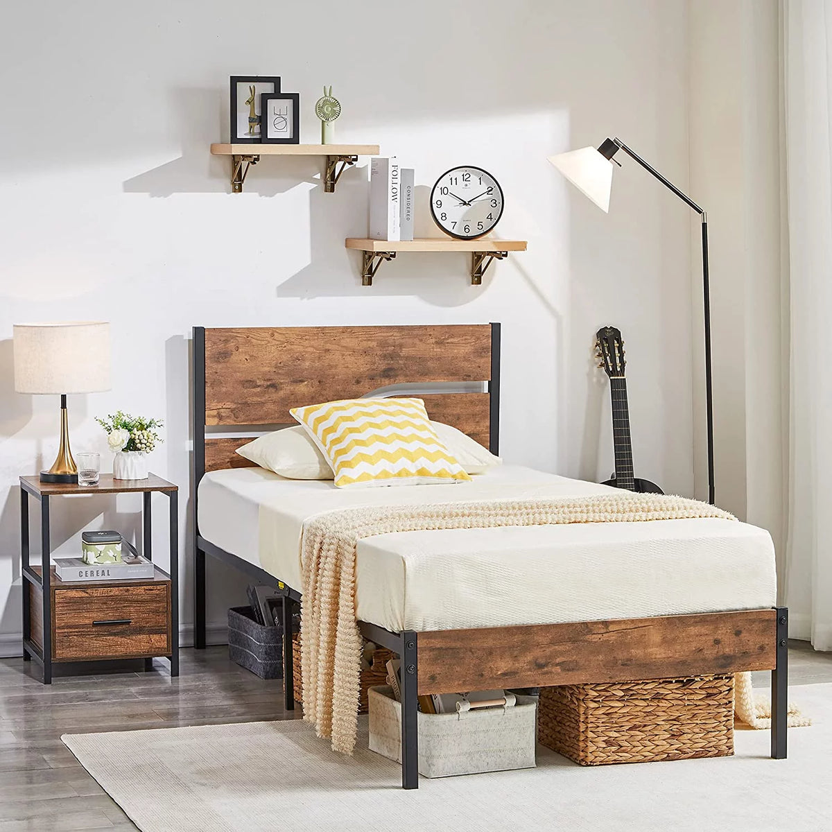 Twin Size Wood Headboard Platform Bed Frame S79150