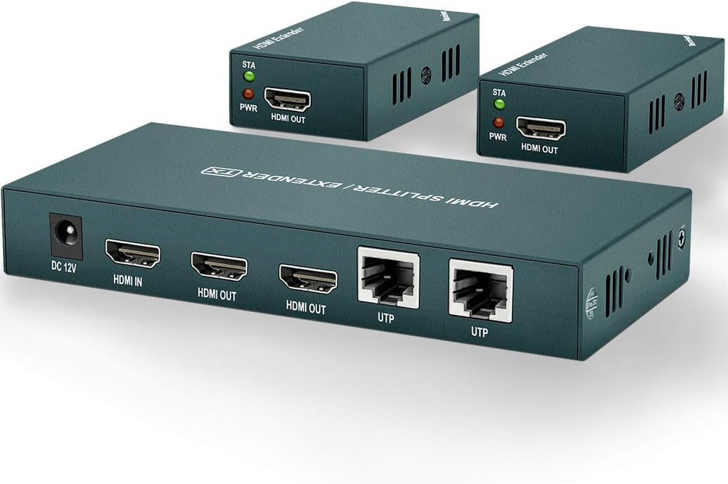 HDMI Extender Splitter 1x2, 1080P@60Hz, 165ft Over CAT5e/CAT6/CAT7 Cable E17818