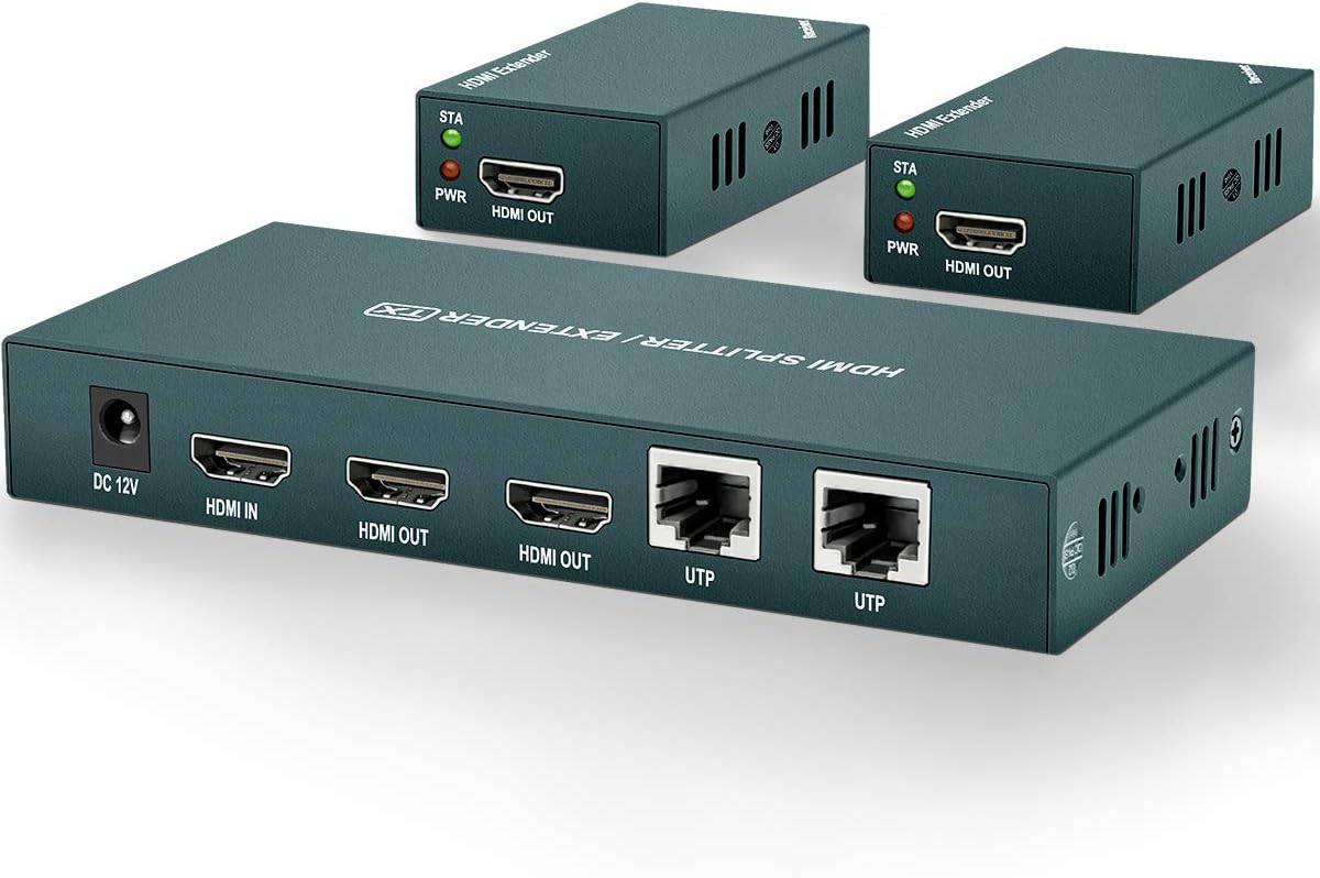 HDMI Extender Splitter 1x2, 1080P@60Hz, 165ft Over CAT5e/CAT6/CAT7 Cable E17818
