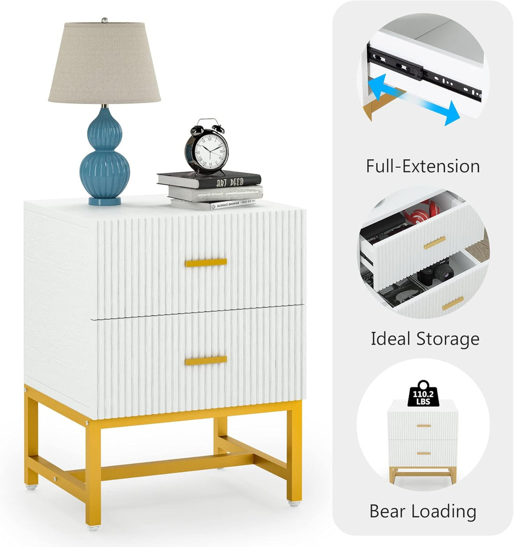 White 2-Drawer Nightstand with Storage Cabinet Q40652