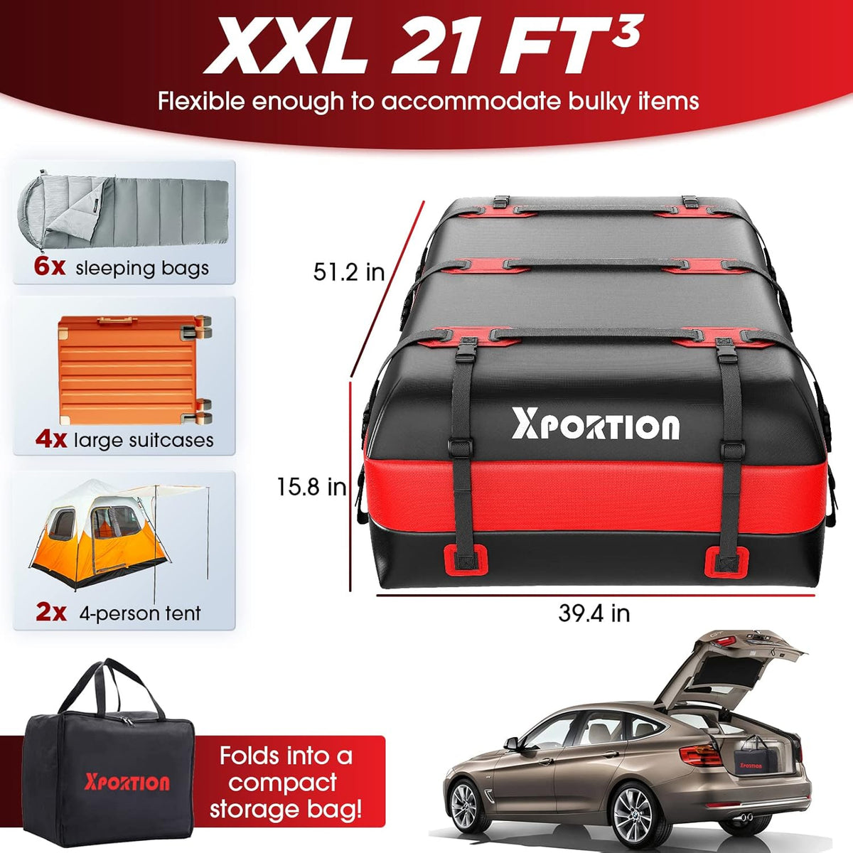 Waterproof 21 Cubic Feet Rooftop Cargo Carrier Bag X14759