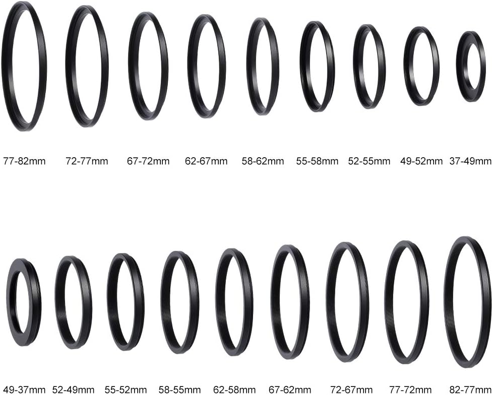 18 Pieces Filter Ring Adapter Set Black D5104