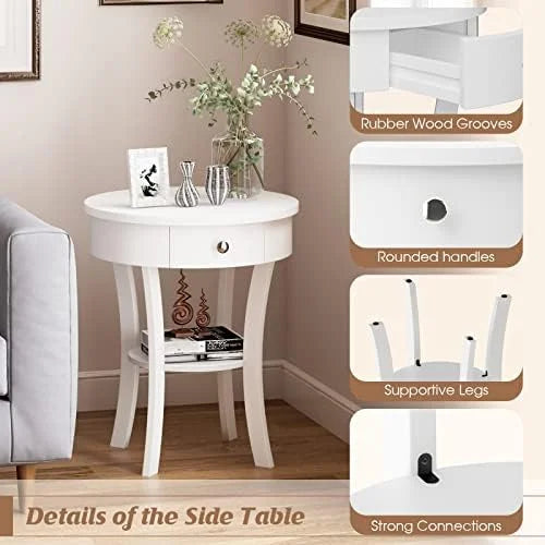 Round 2-Tier Wood End Table with Drawer U509