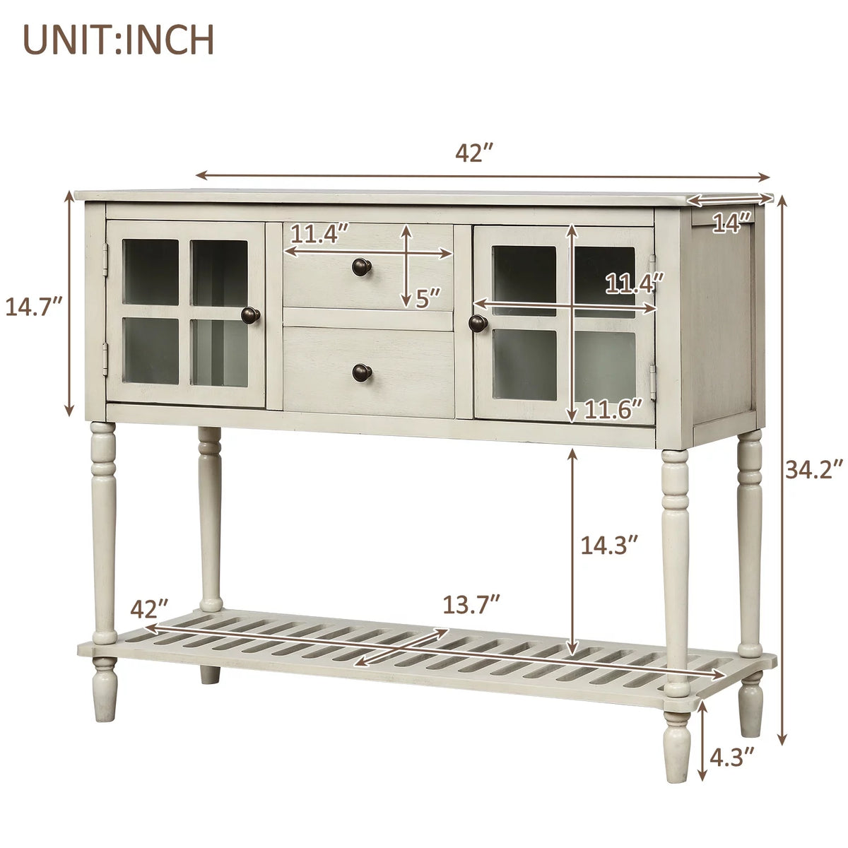 Wood and Glass Buffet Storage Cabinet with Bottom Shelf L7290
