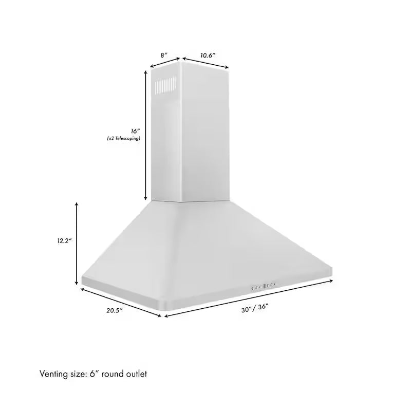 36 in. 400 CFM Convertible Wall Mount Range Hood in Stainless Steel L7252
