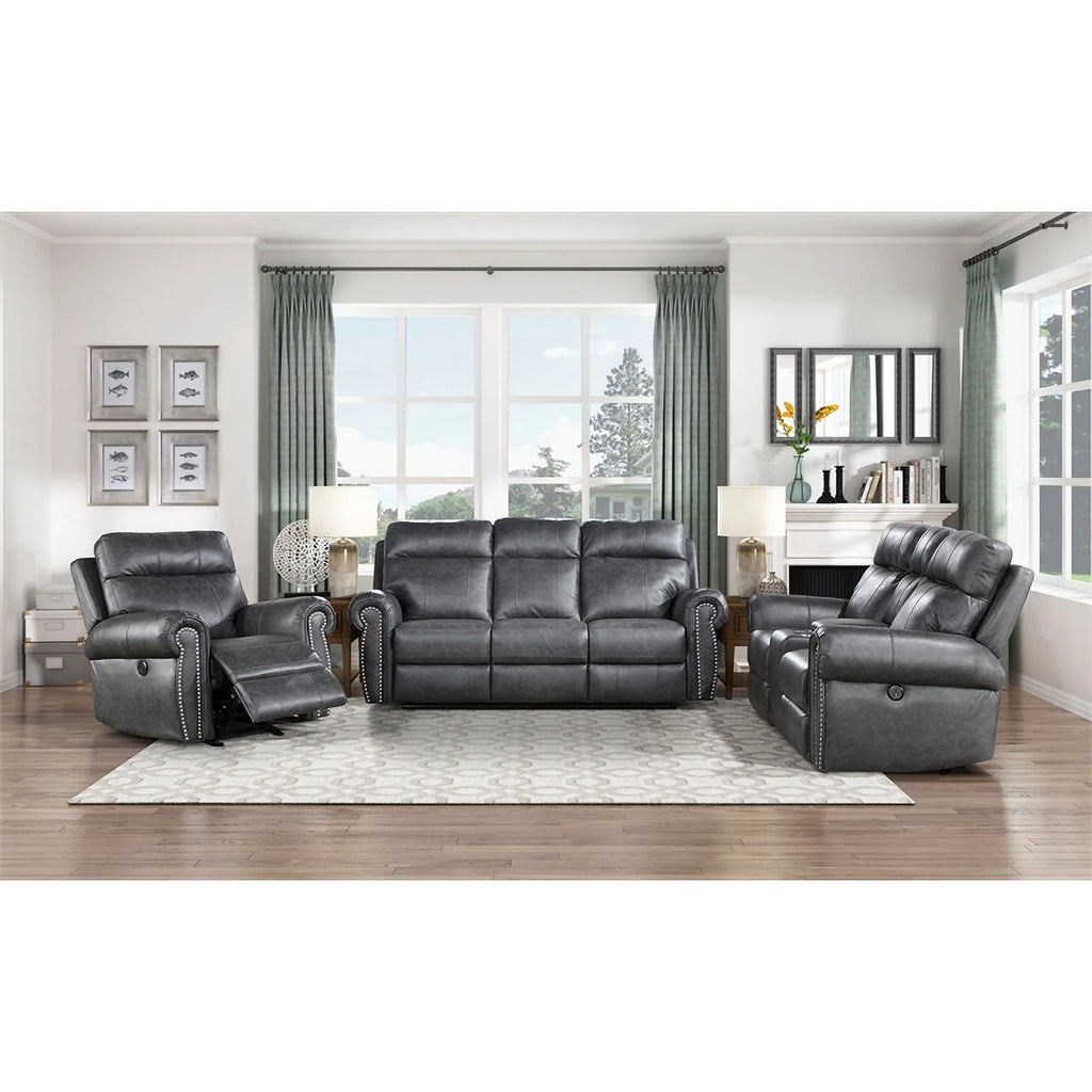 Gray Faux Leather Double Reclining Love Seat E901