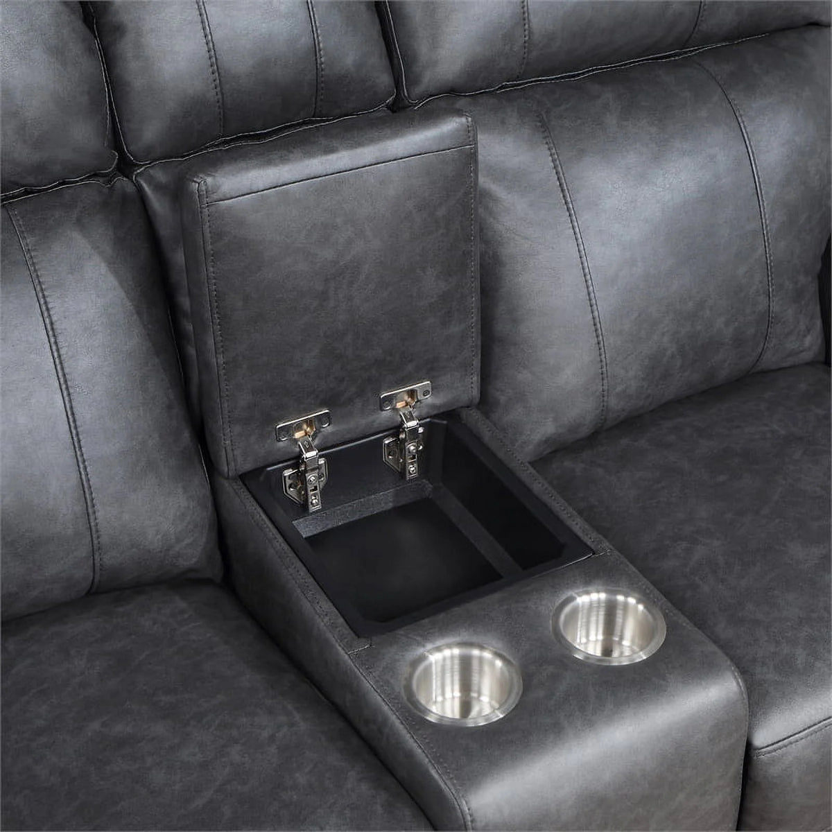 Gray Faux Leather Double Reclining Love Seat E901
