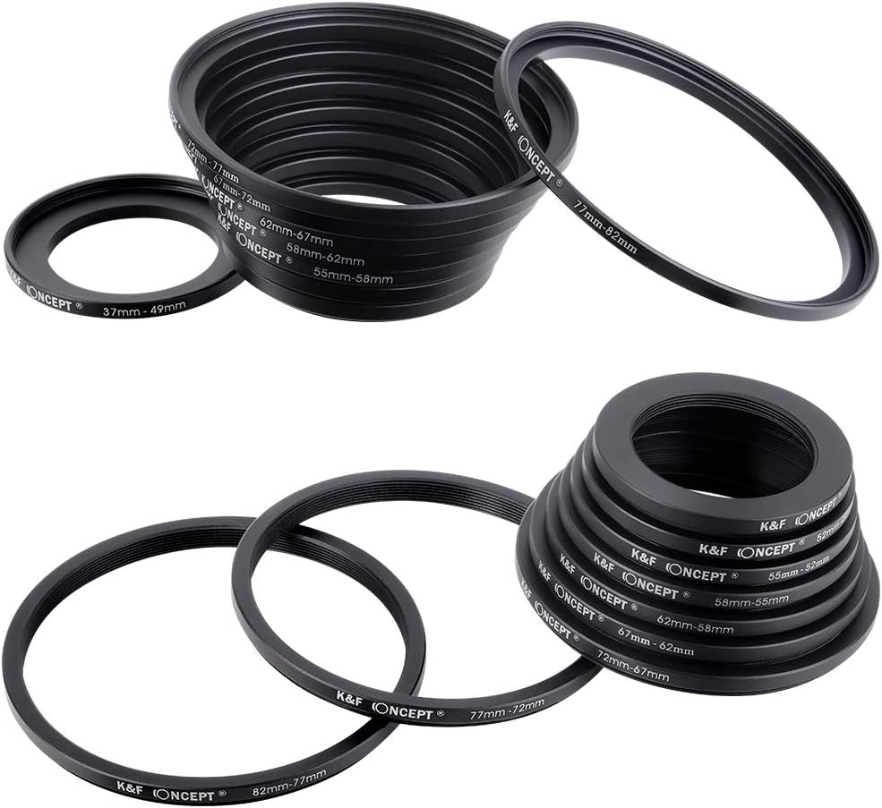 18 Pieces Filter Ring Adapter Set Black D5104