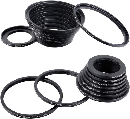 18 Pieces Filter Ring Adapter Set Black D5104