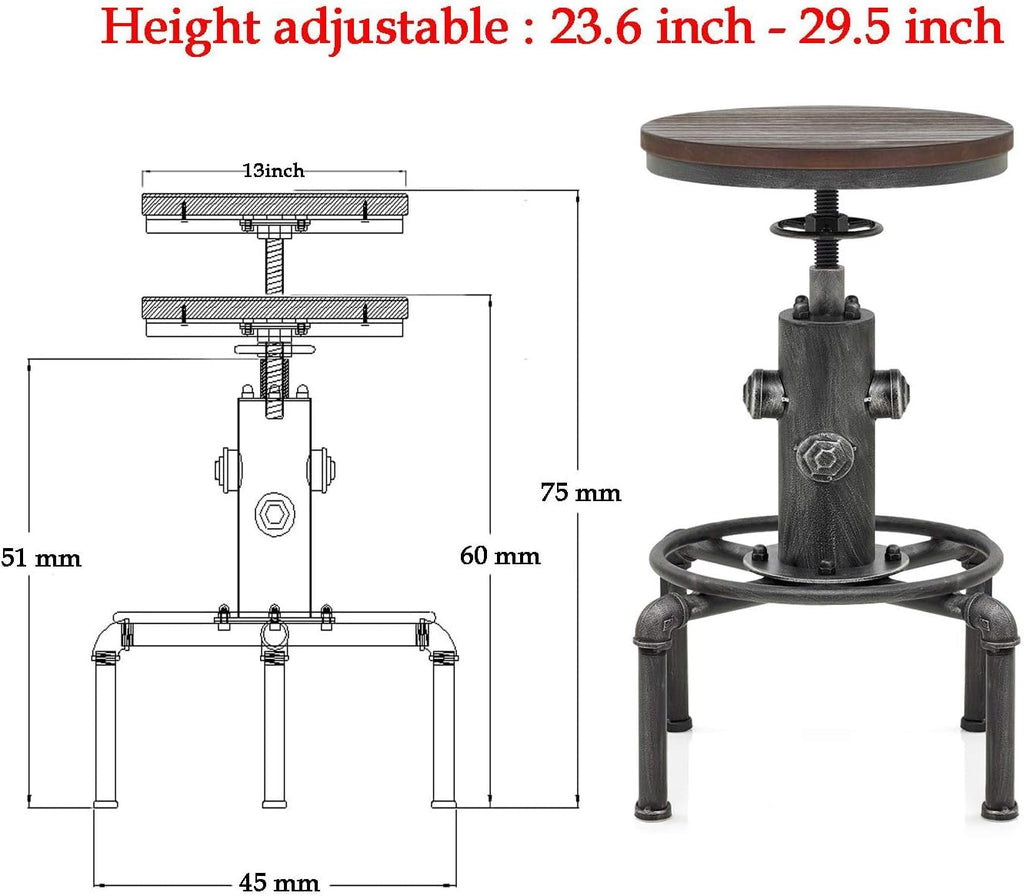 Adjustable Height Solid Wood Barstool Set of 2 S26165