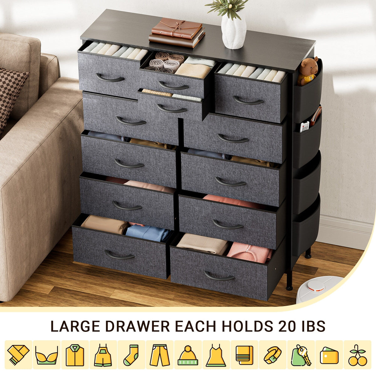 12 Drawer Fabric Dresser T4534