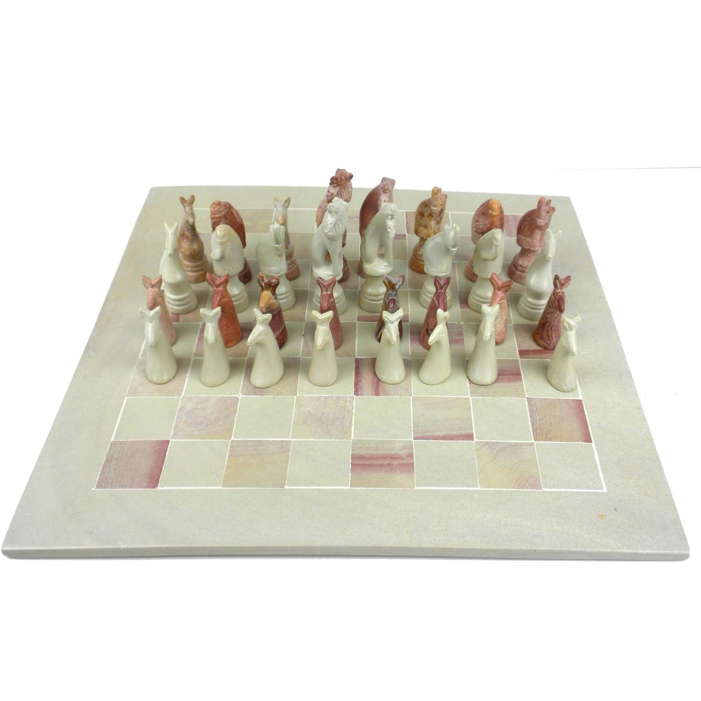 Hand Carved Soapstone Animal Chess Set M827