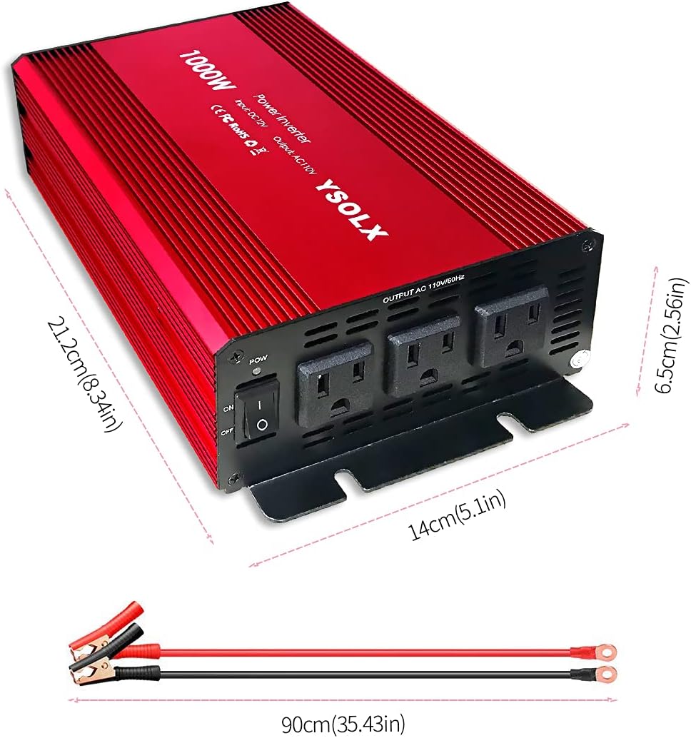 1000 Watt 12V to 110V Power Inverter with 3 AC Outlets A8579