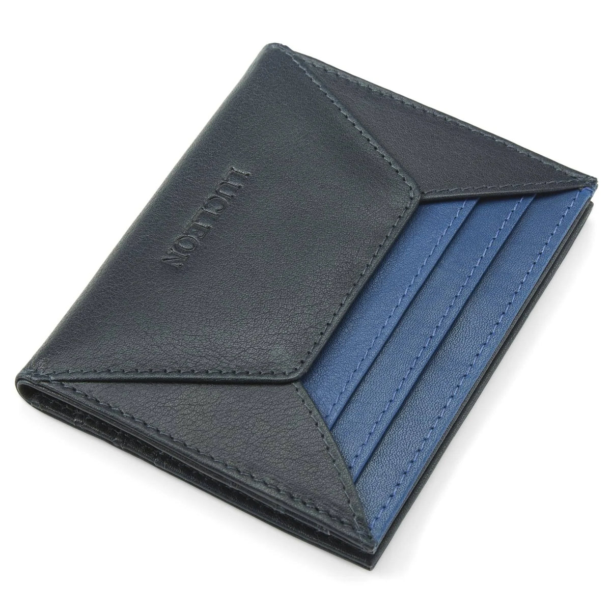 Black Blue Leather RFID-Blocking Card Holder J858864