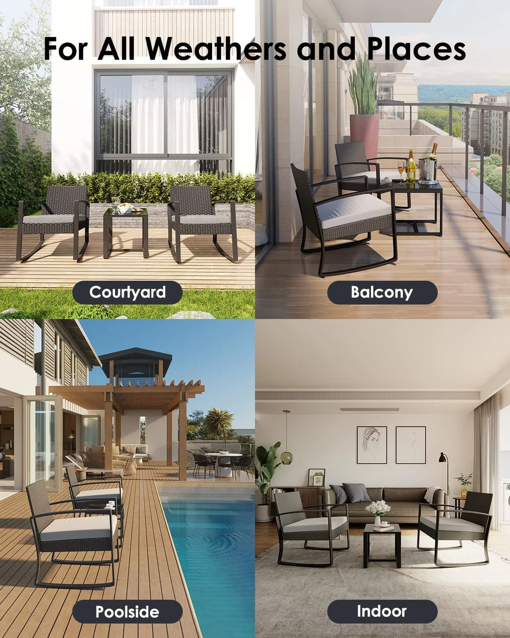 3-Piece PE Rattan Patio Chairs Set with Glass Coffee Table J8372