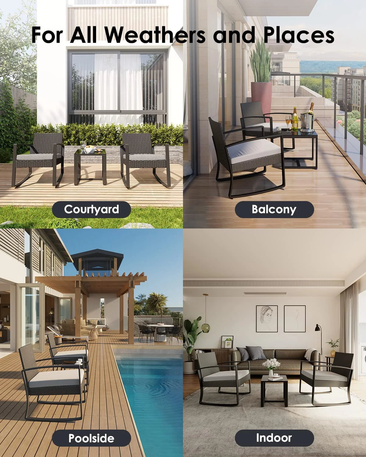 3-Piece PE Rattan Patio Chairs Set with Glass Coffee Table J8372