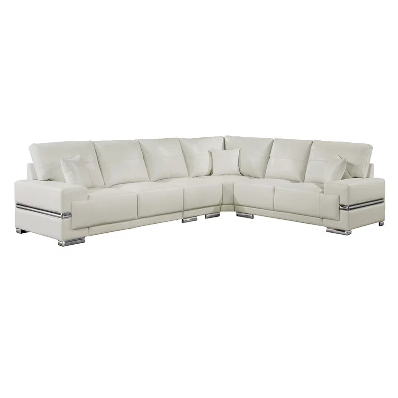 White Faux Leather Sectional with Ottoman G4904