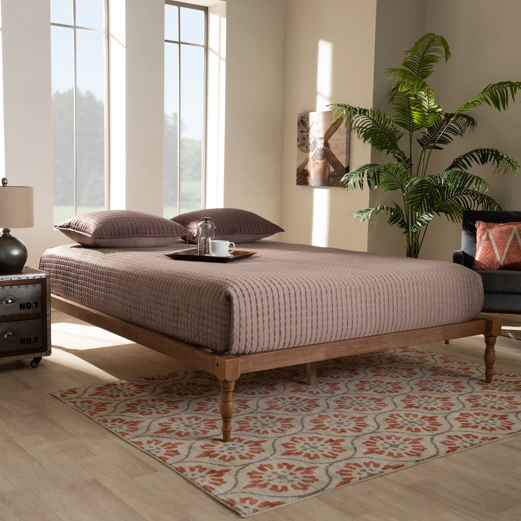 Walnut Brown Wood Queen Size Platform Bed Frame R662807
