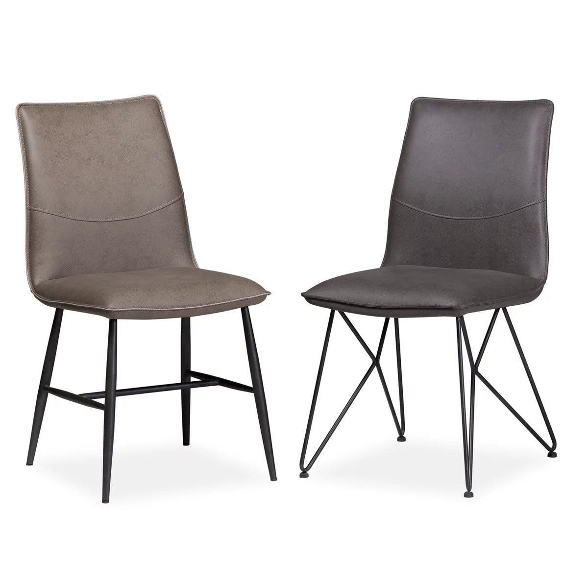 Leather Upholstered Metal Chair Set of 2 Latte Brown and Black F147