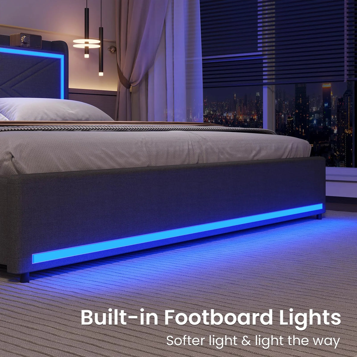 King Size Faux Leather Upholstered Platform Bed Frame with Storage Drawers, LED Lights Headboard, USB-C Charging Station, Black O263