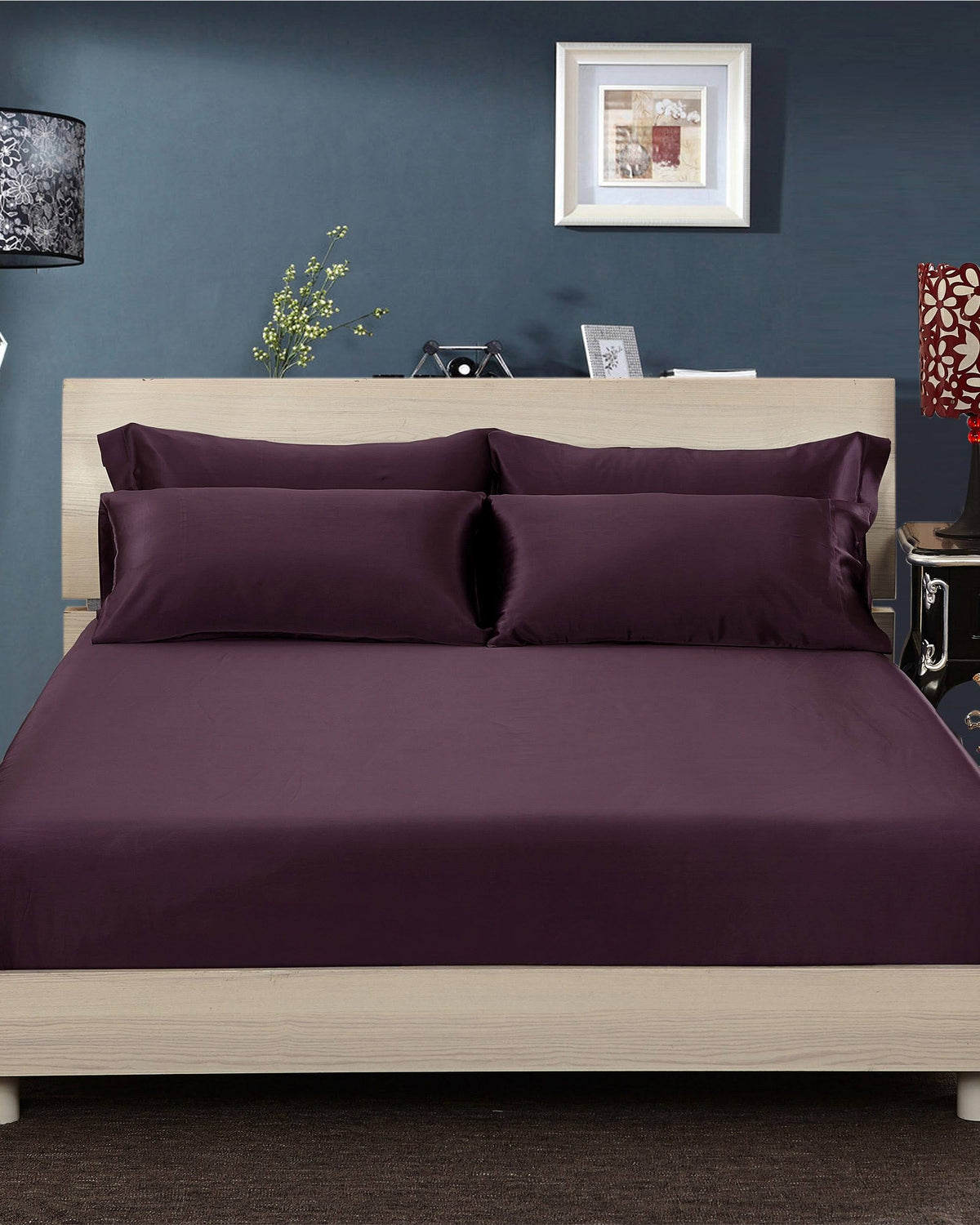 100% 19 Momme Silk Sheets Cal.King Deep Purple W544