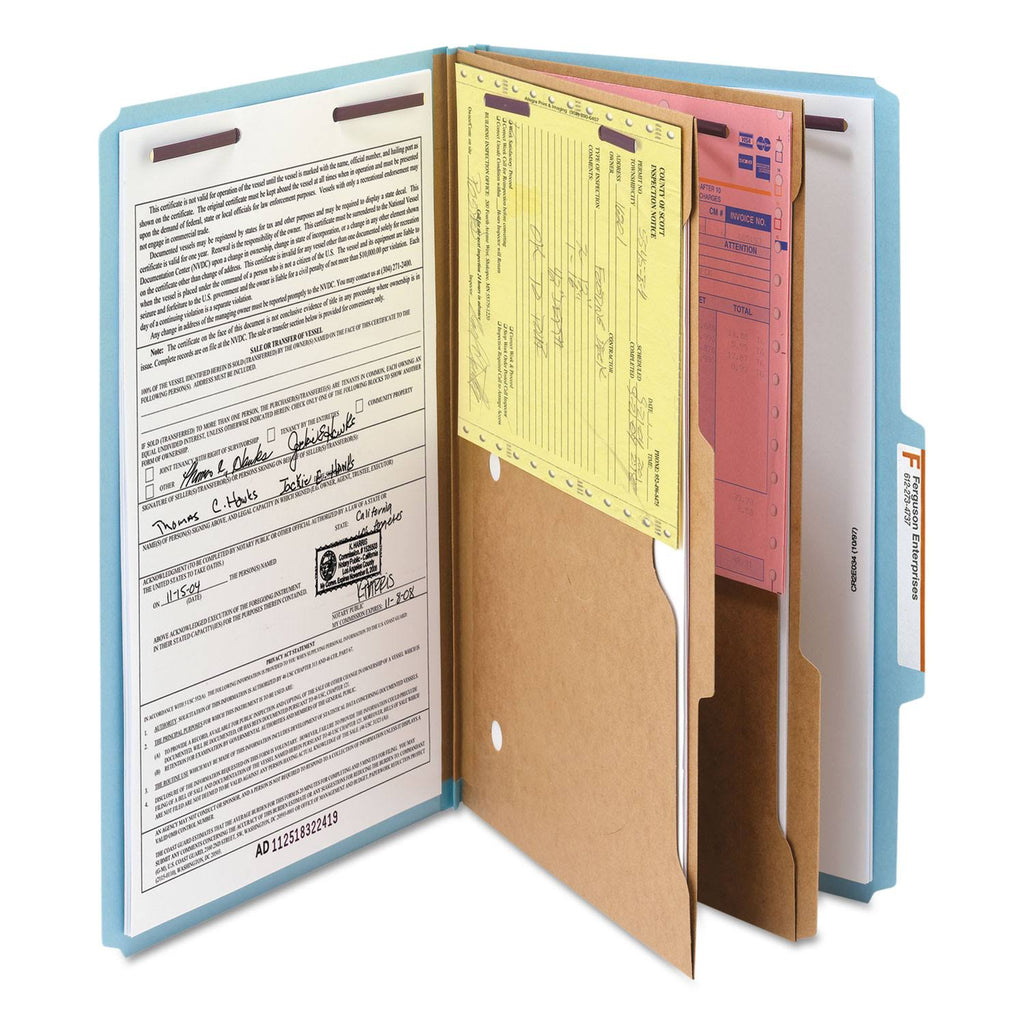 Blue 6-Section Pressboard Classification Folders with 2 Dividers, Legal, 10/bx S258
