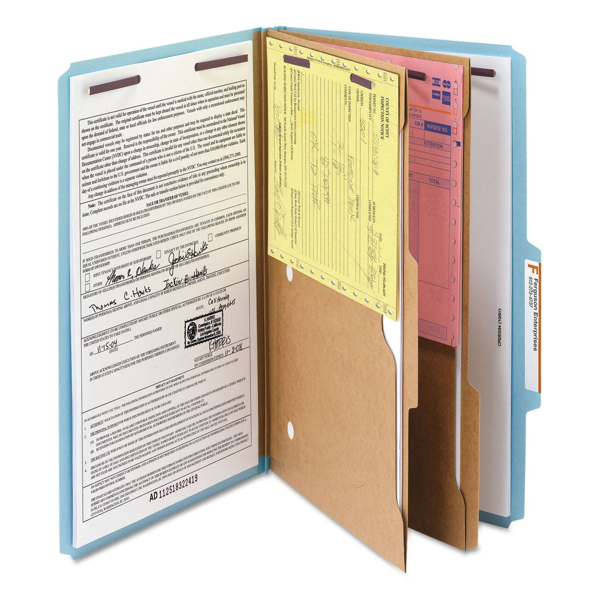Blue 6-Section Pressboard Classification Folders with 2 Dividers, Legal, 10/bx S258